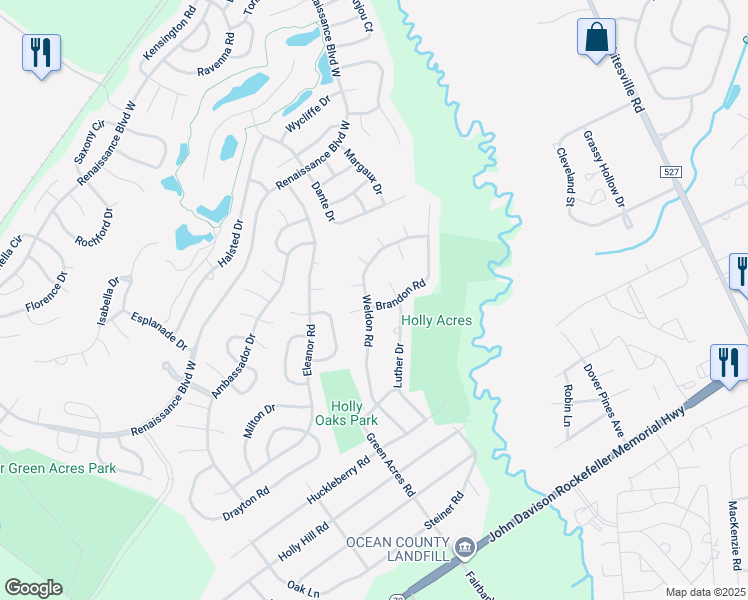 map of restaurants, bars, coffee shops, grocery stores, and more near 125 Brandon Road in Manchester Township
