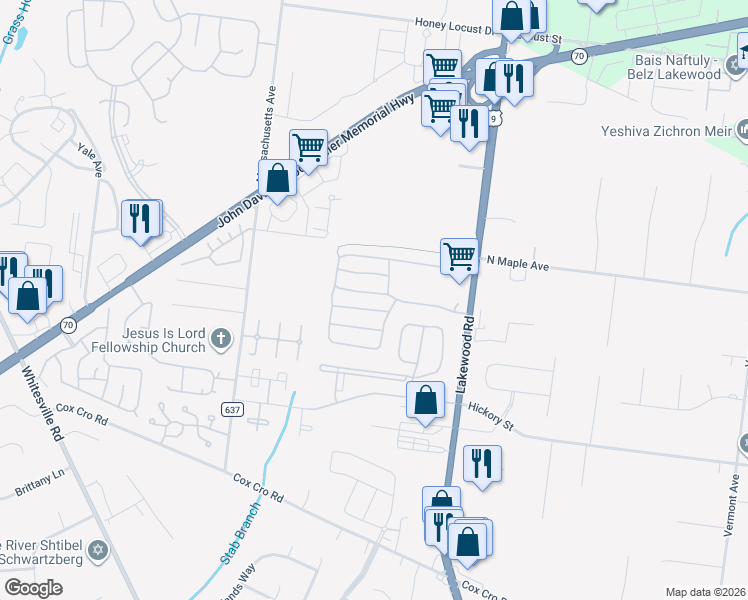 map of restaurants, bars, coffee shops, grocery stores, and more near 37 Roberts Road in Toms River