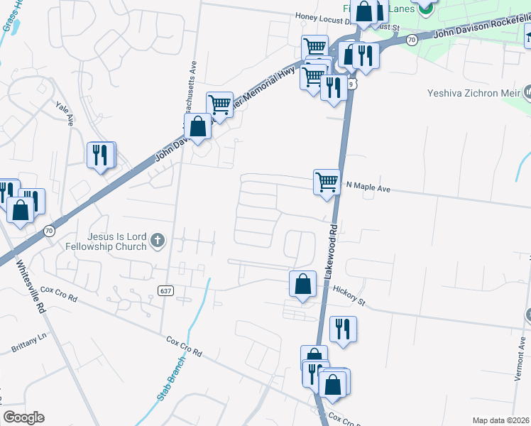 map of restaurants, bars, coffee shops, grocery stores, and more near 37 Roberts Road in Toms River