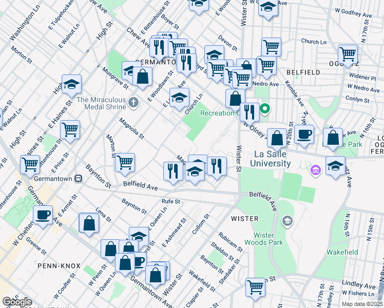 map of restaurants, bars, coffee shops, grocery stores, and more near 526 Parnell Place in Philadelphia
