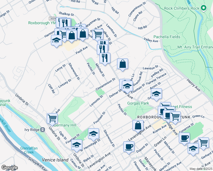 map of restaurants, bars, coffee shops, grocery stores, and more near 455 Cinnaminson Street in Philadelphia