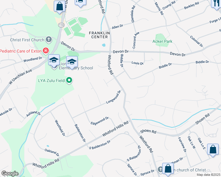 map of restaurants, bars, coffee shops, grocery stores, and more near 7 Arianna Lane in Exton