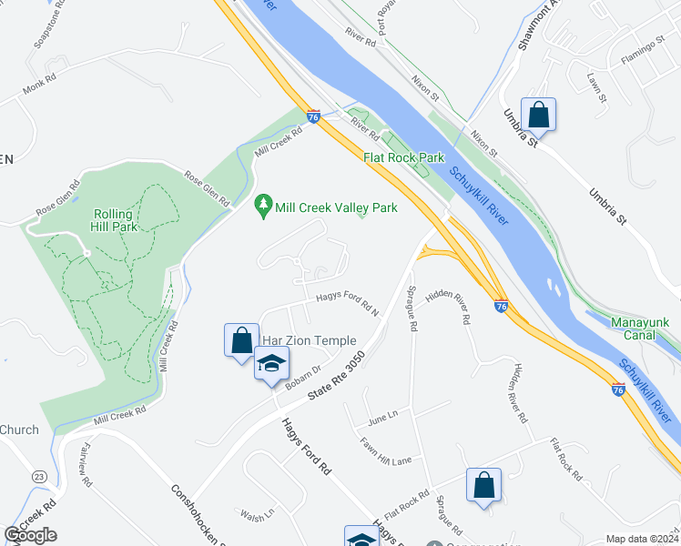 map of restaurants, bars, coffee shops, grocery stores, and more near 1655 Oakwood Drive in Penn Valley