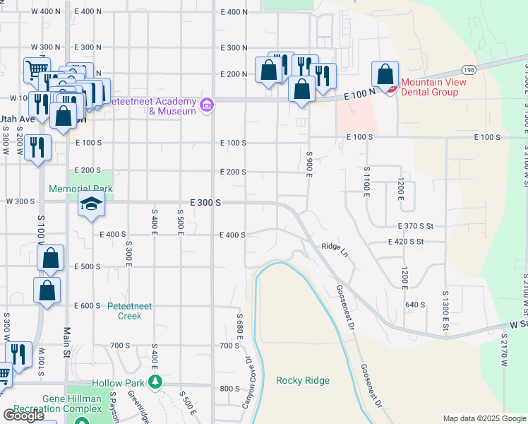 map of restaurants, bars, coffee shops, grocery stores, and more near 780 East 300 South in Payson