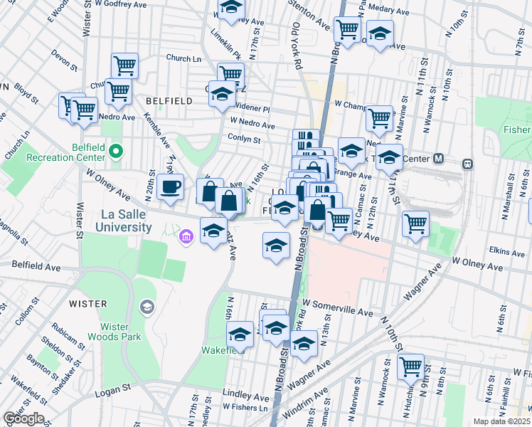 map of restaurants, bars, coffee shops, grocery stores, and more near 5616 North 15th Street in Philadelphia