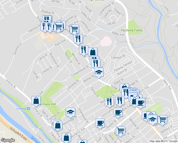 map of restaurants, bars, coffee shops, grocery stores, and more near 442 Lemonte Street in Philadelphia