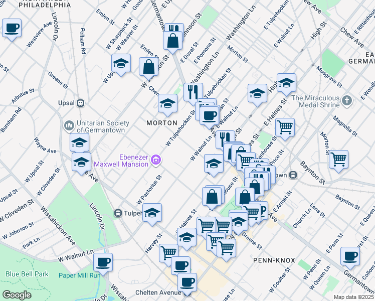 map of restaurants, bars, coffee shops, grocery stores, and more near 6116 McCallum Street in Philadelphia