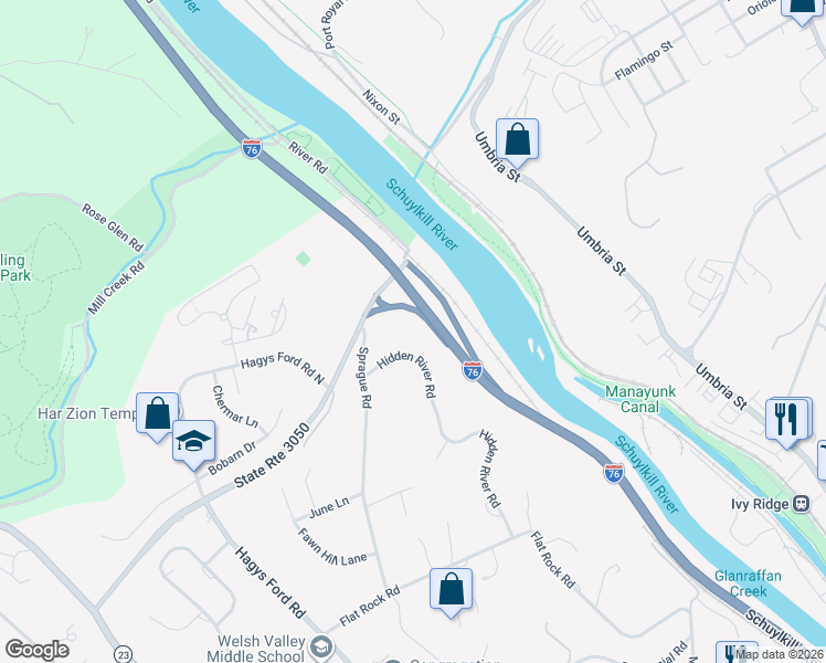map of restaurants, bars, coffee shops, grocery stores, and more near 323 Hidden River Road in Penn Valley