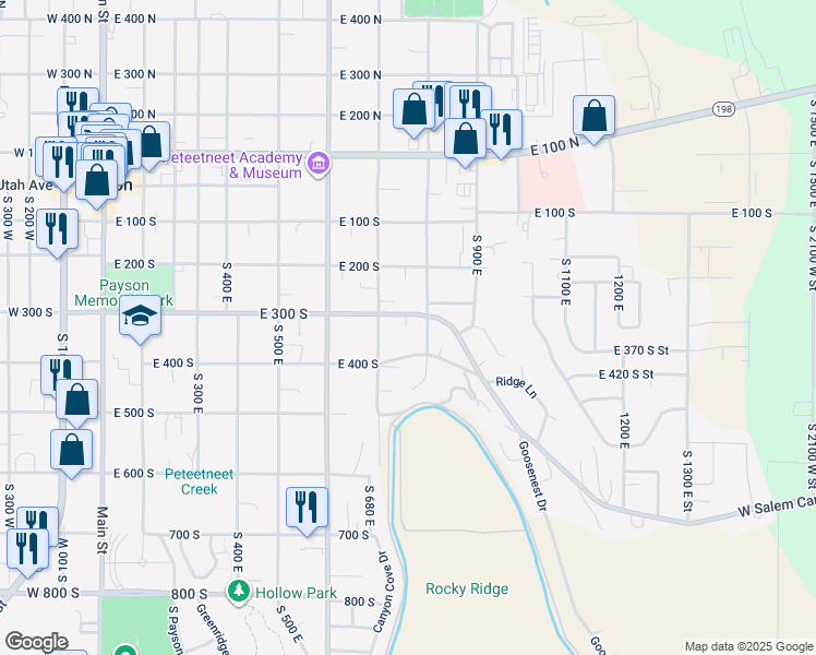 map of restaurants, bars, coffee shops, grocery stores, and more near 780 East 300 South in Payson