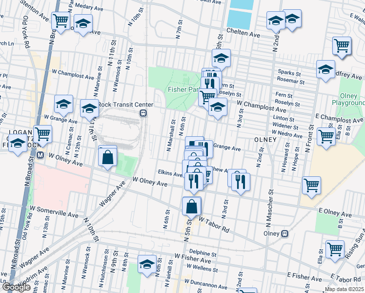 map of restaurants, bars, coffee shops, grocery stores, and more near in Philadelphia