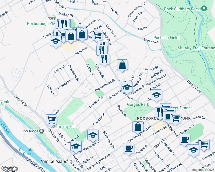map of restaurants, bars, coffee shops, grocery stores, and more near 461 Cinnaminson Street in Philadelphia