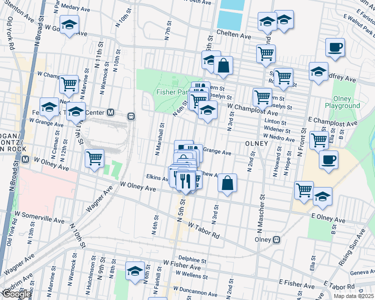map of restaurants, bars, coffee shops, grocery stores, and more near 5756 North 5th Street in Philadelphia