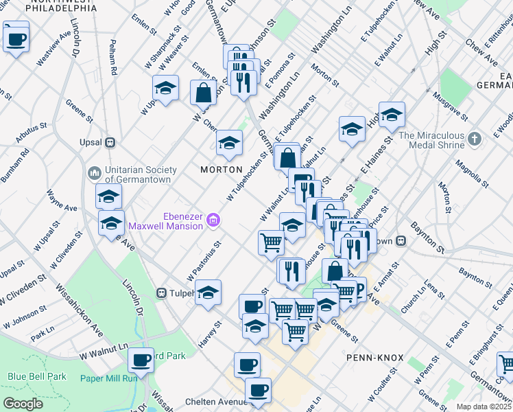map of restaurants, bars, coffee shops, grocery stores, and more near 6116 McCallum Street in Philadelphia
