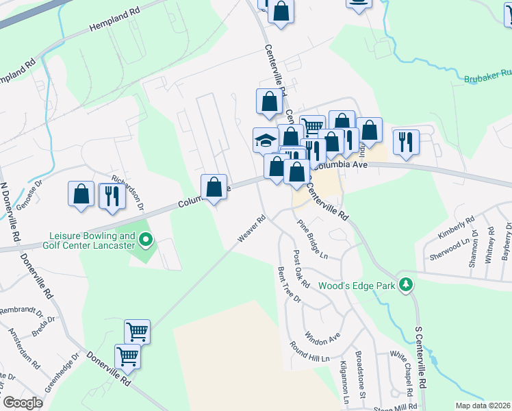 map of restaurants, bars, coffee shops, grocery stores, and more near 18 Weaver Rd in Lancaster