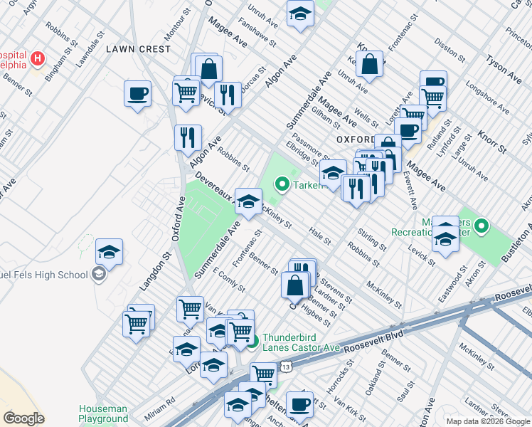 map of restaurants, bars, coffee shops, grocery stores, and more near 1200 Hale Street in Philadelphia