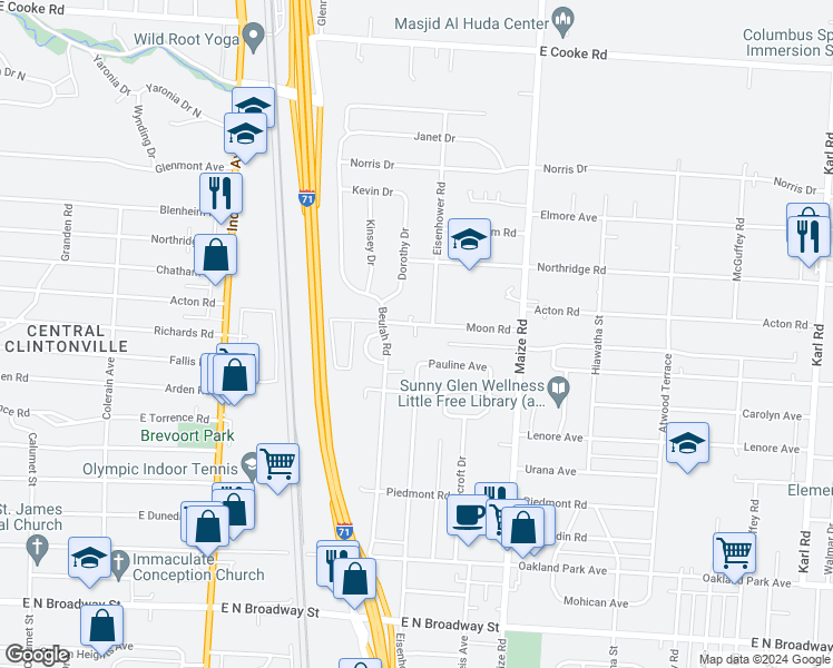 map of restaurants, bars, coffee shops, grocery stores, and more near 857 Moon Road in Columbus