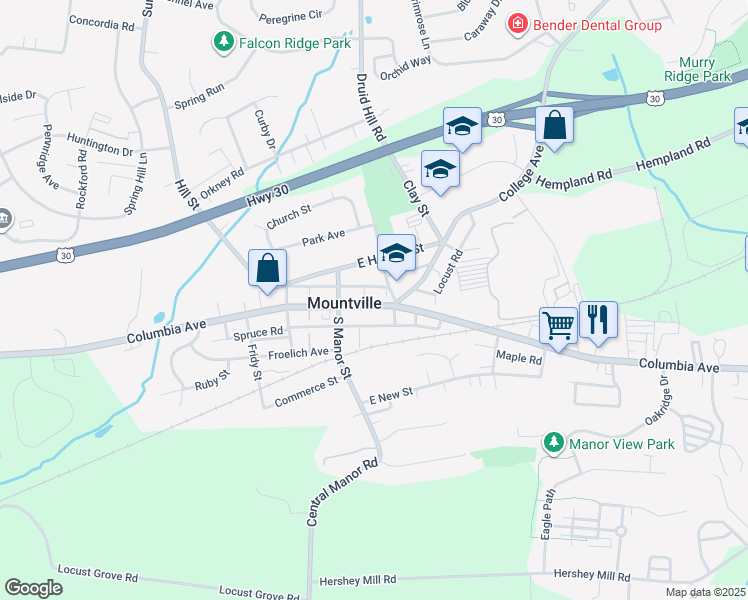 map of restaurants, bars, coffee shops, grocery stores, and more near 37 Pennsylvania 462 in Mountville