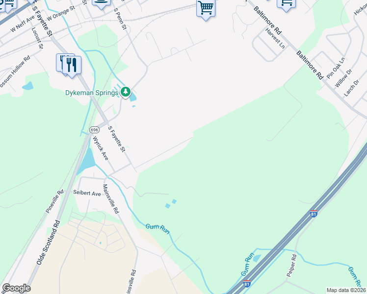 map of restaurants, bars, coffee shops, grocery stores, and more near 42 Scrafford Street in Shippensburg