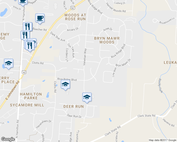 map of restaurants, bars, coffee shops, grocery stores, and more near 827 Pimlico Drive in Columbus