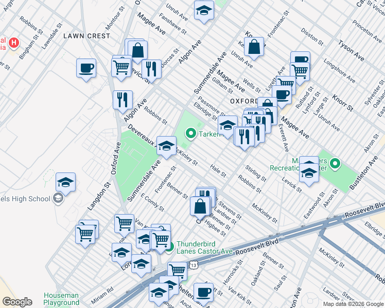 map of restaurants, bars, coffee shops, grocery stores, and more near 1200 Hale Street in Philadelphia