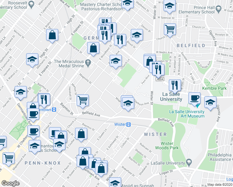 map of restaurants, bars, coffee shops, grocery stores, and more near 5363 Magnolia Street in Philadelphia