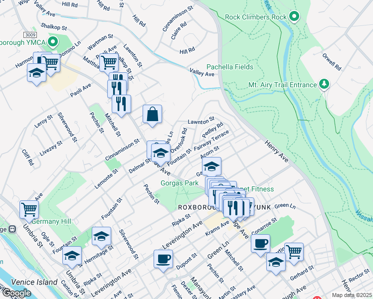 map of restaurants, bars, coffee shops, grocery stores, and more near 540 Fountain Street in Philadelphia