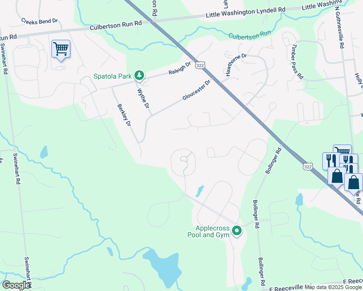 map of restaurants, bars, coffee shops, grocery stores, and more near 577 Prizer Court in Downingtown