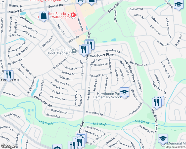 map of restaurants, bars, coffee shops, grocery stores, and more near 11 Hopewell Lane in Willingboro
