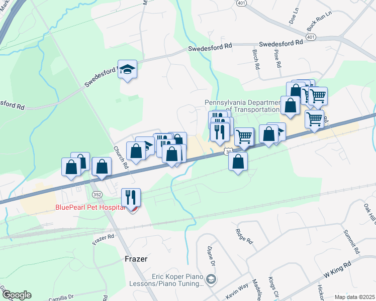 map of restaurants, bars, coffee shops, grocery stores, and more near 337 Lancaster Avenue in Malvern