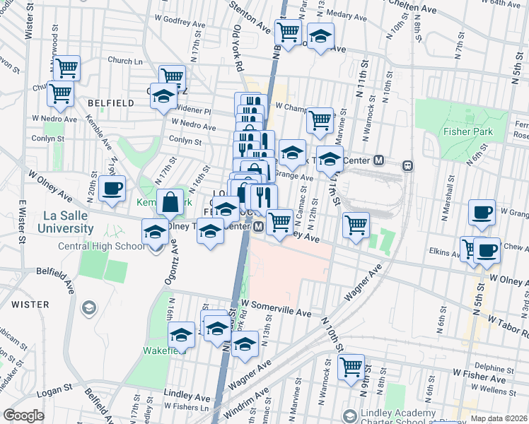 map of restaurants, bars, coffee shops, grocery stores, and more near 1342 West Chew Avenue in Philadelphia