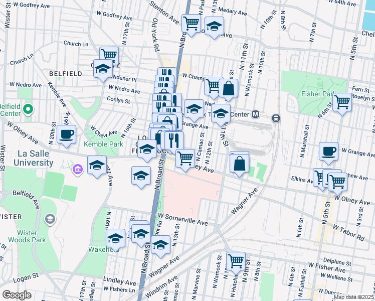 map of restaurants, bars, coffee shops, grocery stores, and more near 5624 North 13th Street in Philadelphia