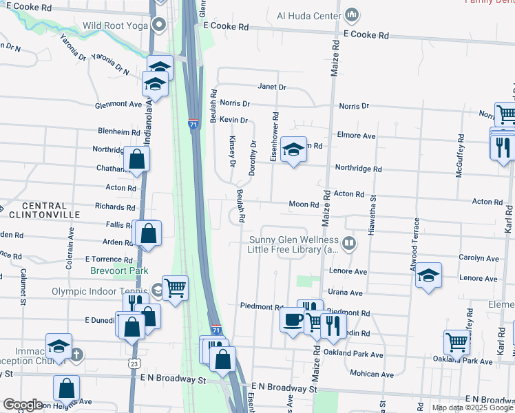 map of restaurants, bars, coffee shops, grocery stores, and more near 845 Moon Road in Columbus