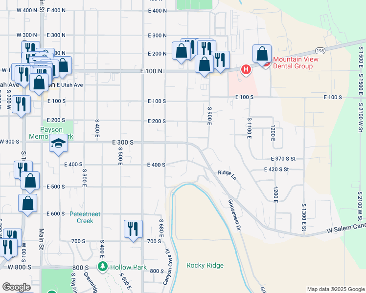 map of restaurants, bars, coffee shops, grocery stores, and more near 780 East 300 South in Payson