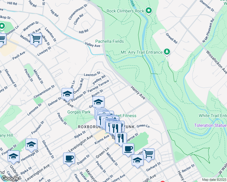 map of restaurants, bars, coffee shops, grocery stores, and more near 600 Gates Street in Philadelphia