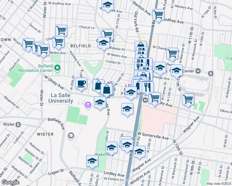 map of restaurants, bars, coffee shops, grocery stores, and more near 5615 North 16th Street in Philadelphia