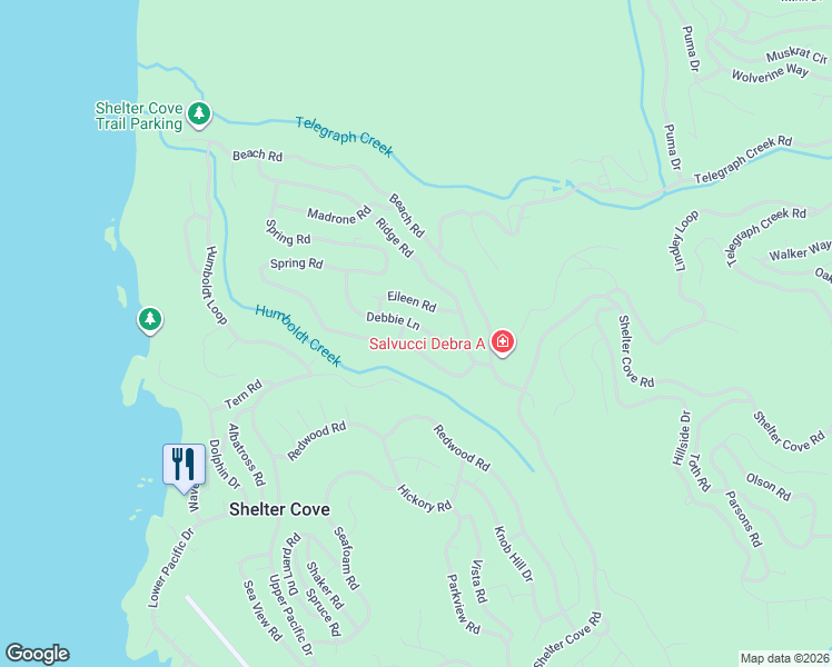 map of restaurants, bars, coffee shops, grocery stores, and more near 106 Debbie Ln in Whitethorn