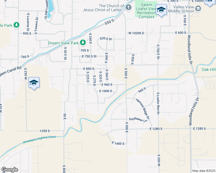 map of restaurants, bars, coffee shops, grocery stores, and more near 372 East 960 South in Salem