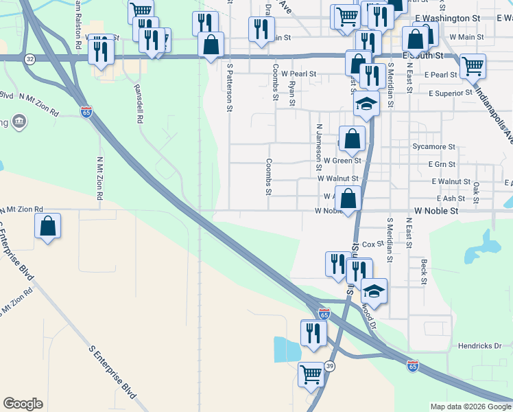 map of restaurants, bars, coffee shops, grocery stores, and more near 814 West Noble Street in Lebanon
