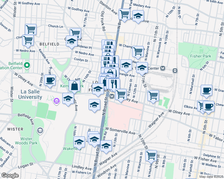 map of restaurants, bars, coffee shops, grocery stores, and more near in Philadelphia