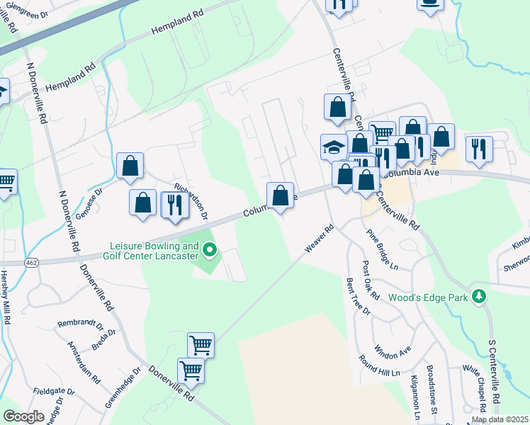 map of restaurants, bars, coffee shops, grocery stores, and more near 3314 Columbia Avenue in Lancaster