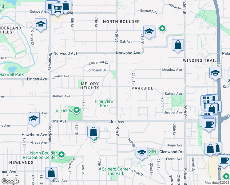map of restaurants, bars, coffee shops, grocery stores, and more near 3575 19th Street in Boulder