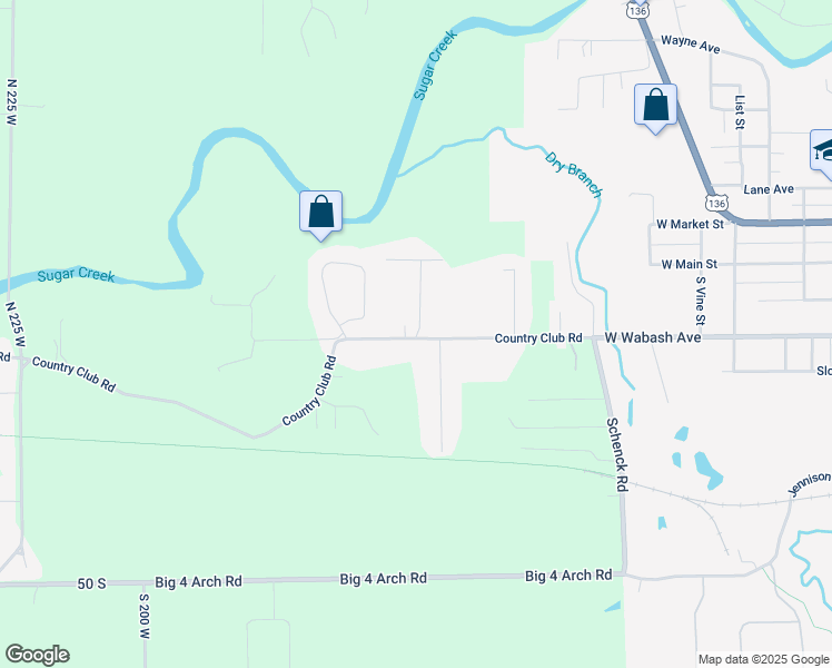 map of restaurants, bars, coffee shops, grocery stores, and more near 31 Deer Cliff Drive in Crawfordsville