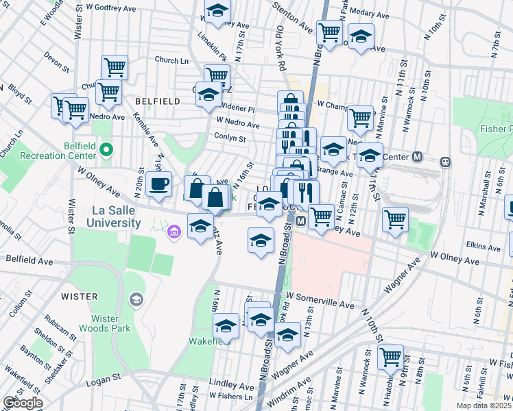 map of restaurants, bars, coffee shops, grocery stores, and more near 5616 North 15th Street in Philadelphia