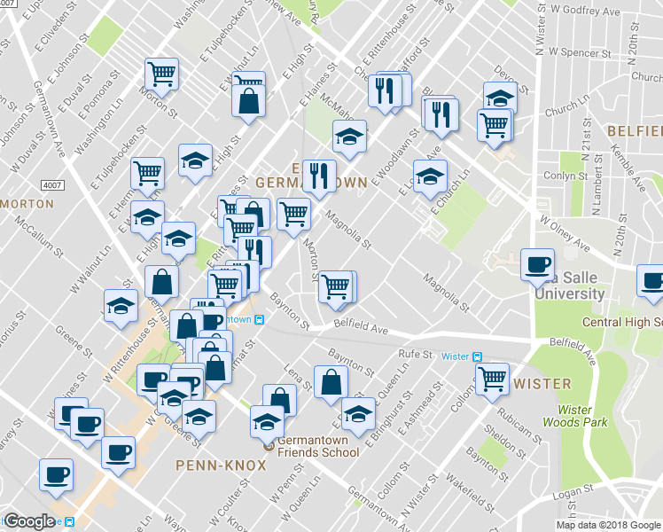 map of restaurants, bars, coffee shops, grocery stores, and more near 431 East Locust Avenue in Philadelphia