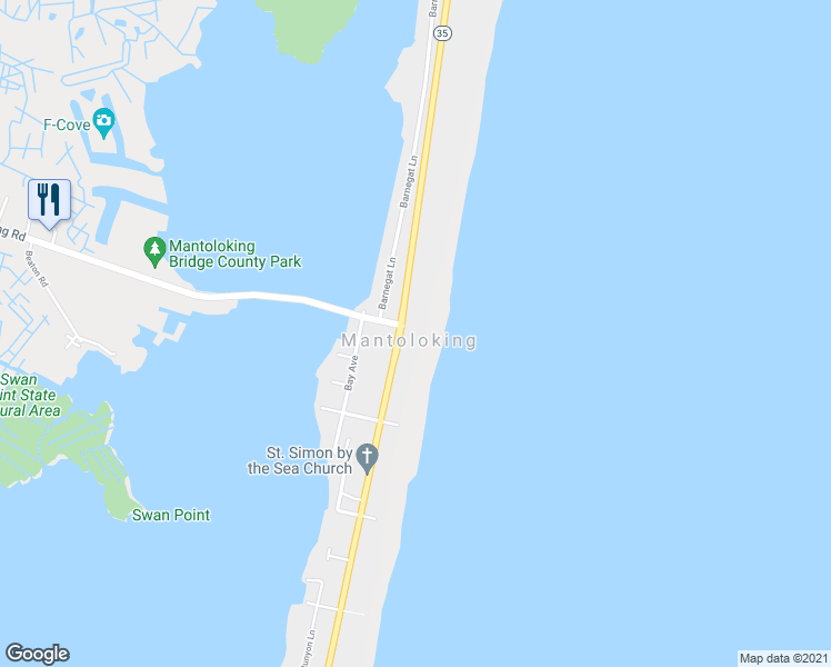map of restaurants, bars, coffee shops, grocery stores, and more near 1201 Ocean Avenue in Mantoloking