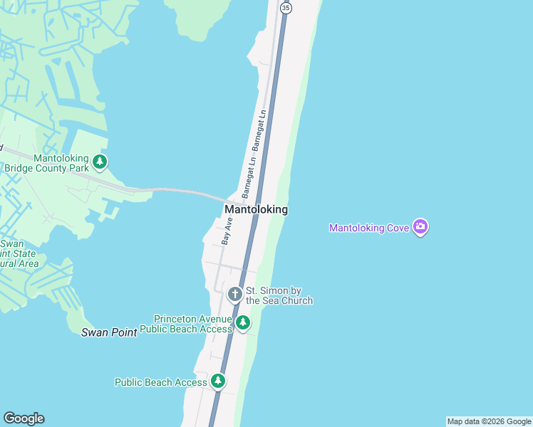map of restaurants, bars, coffee shops, grocery stores, and more near 1201 Ocean Avenue in Mantoloking