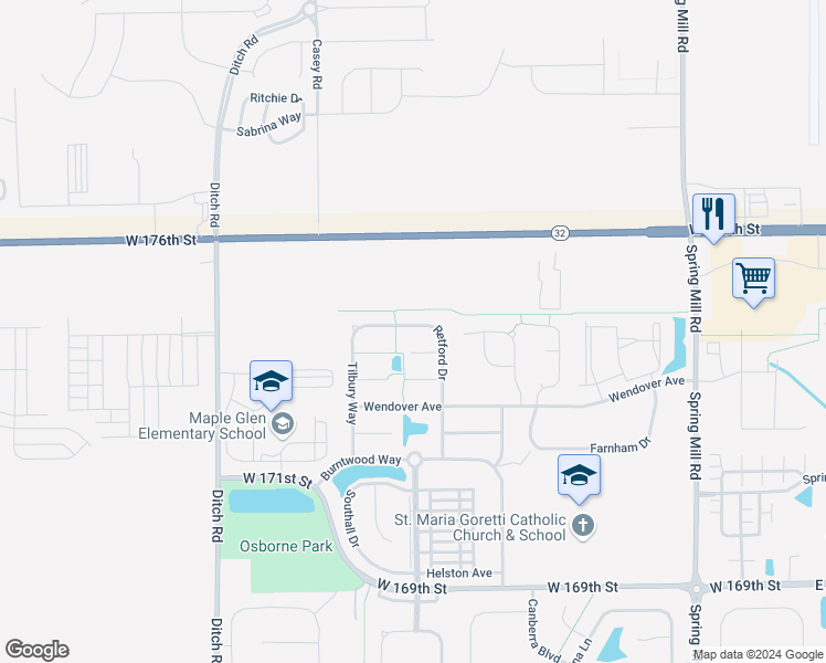map of restaurants, bars, coffee shops, grocery stores, and more near 979 Retford Drive in Westfield
