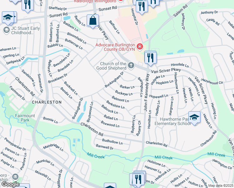 map of restaurants, bars, coffee shops, grocery stores, and more near 20 Buckeye Lane in Willingboro