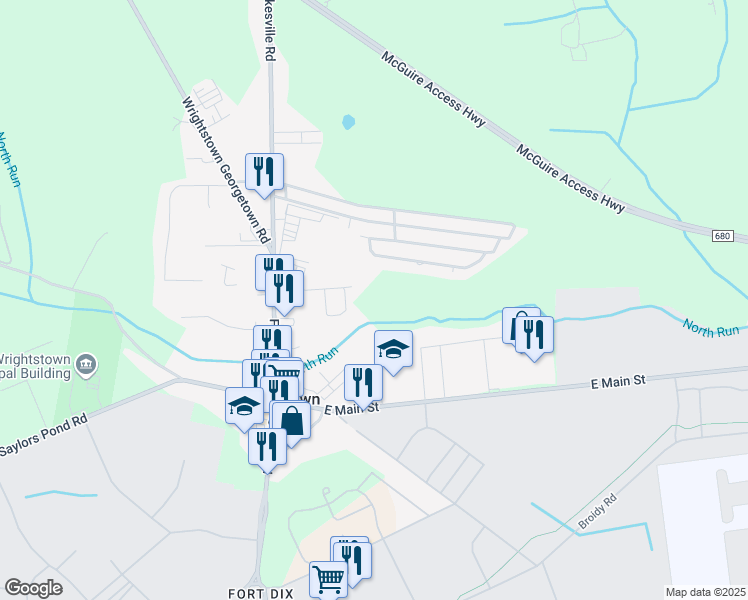 map of restaurants, bars, coffee shops, grocery stores, and more near 1A-TO9A-F Byron Drive in Wrightstown