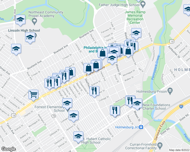 map of restaurants, bars, coffee shops, grocery stores, and more near 4012 Lansing Street in Philadelphia